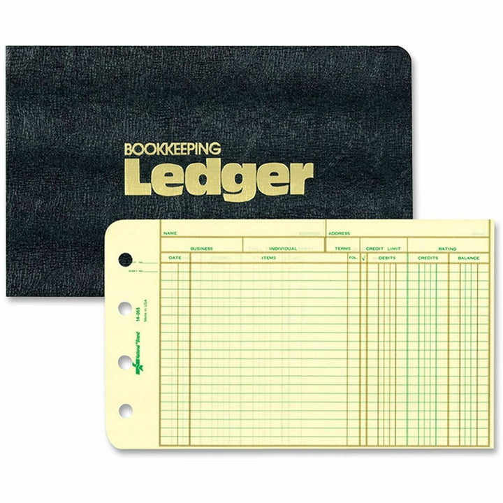 Image of National® Two-Ring Ledger Binder Kit With A-Z Index, Black Cover, 8.5 X 5 Debit-Credit-Balance Sheets, 100 Sheets/book