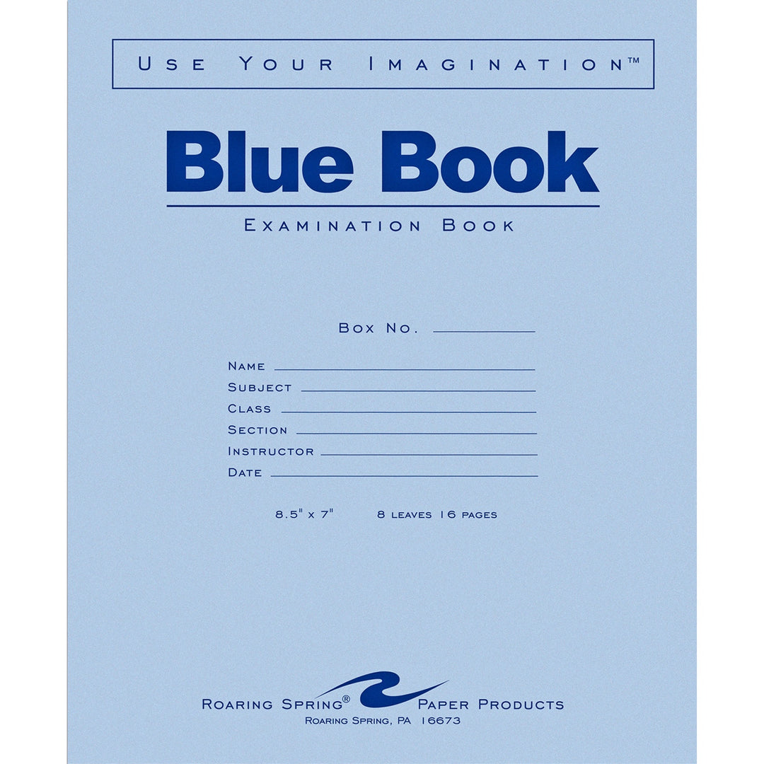 Image of Roaring Spring® Examination Book,Wide Rule,16 Pages,8-1/2"x7",50/PK,Blue