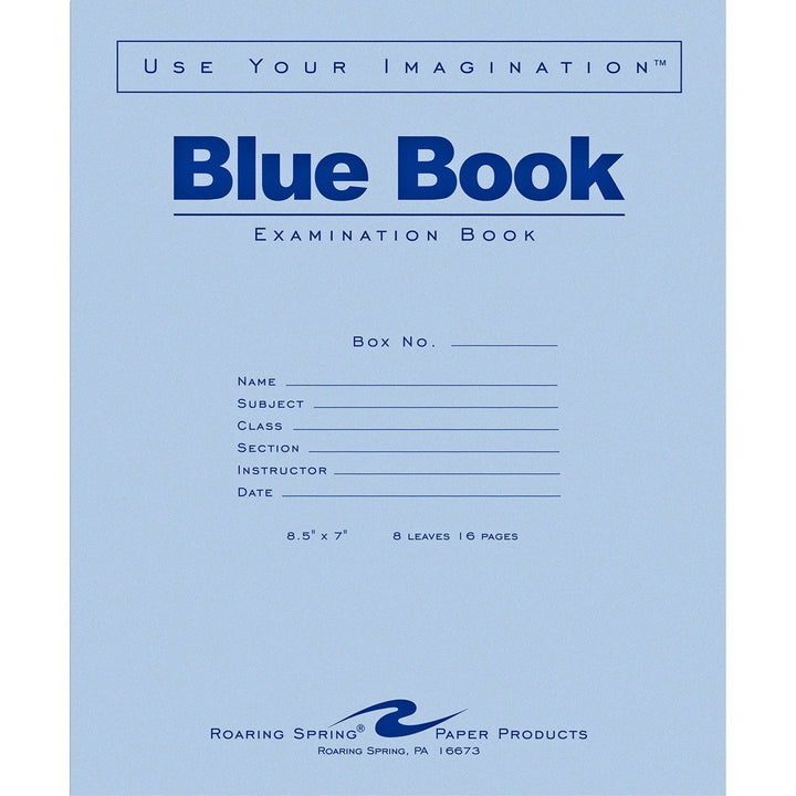 Image of Roaring Spring® Examination Book,Wide Rule,16 Pages,8-1/2"x7",50/PK,Blue
