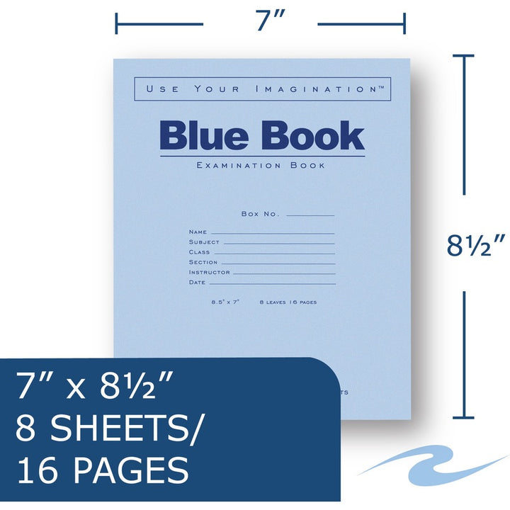 Image of Roaring Spring® Examination Book,Wide Rule,16 Pages,8-1/2"x7",50/PK,Blue
