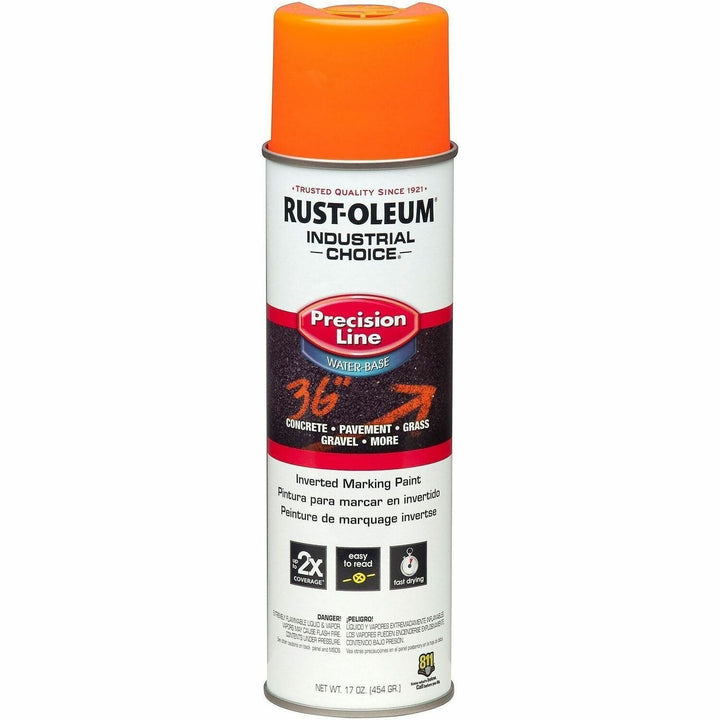 Image of Industrial Choice Precision Line 203036 White M1800 Marking Paint Spray, Aerosol, Fluorescent Orange, 1.06 lb, 1 Each