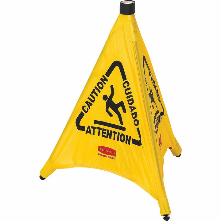 Image of Rubbermaid Commercial 9S0000YW Multi-Lingual Caution Safety Cone