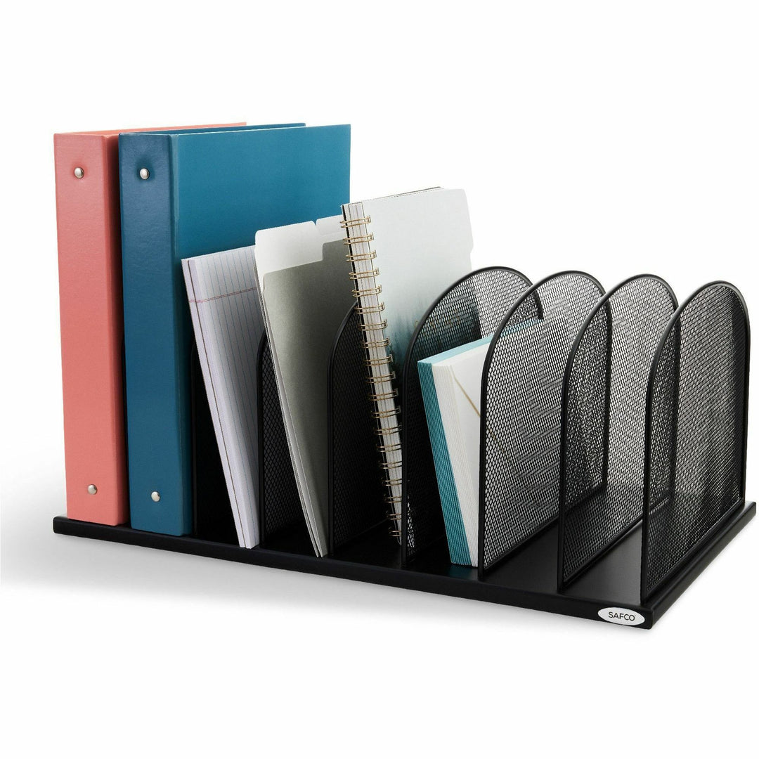 Image of Safco® Onyx Mesh Desk Organizer With Upright Sections, 8 Sections, Letter To Legal Size Files, 19.5" X 11.5" X 8.25", Black