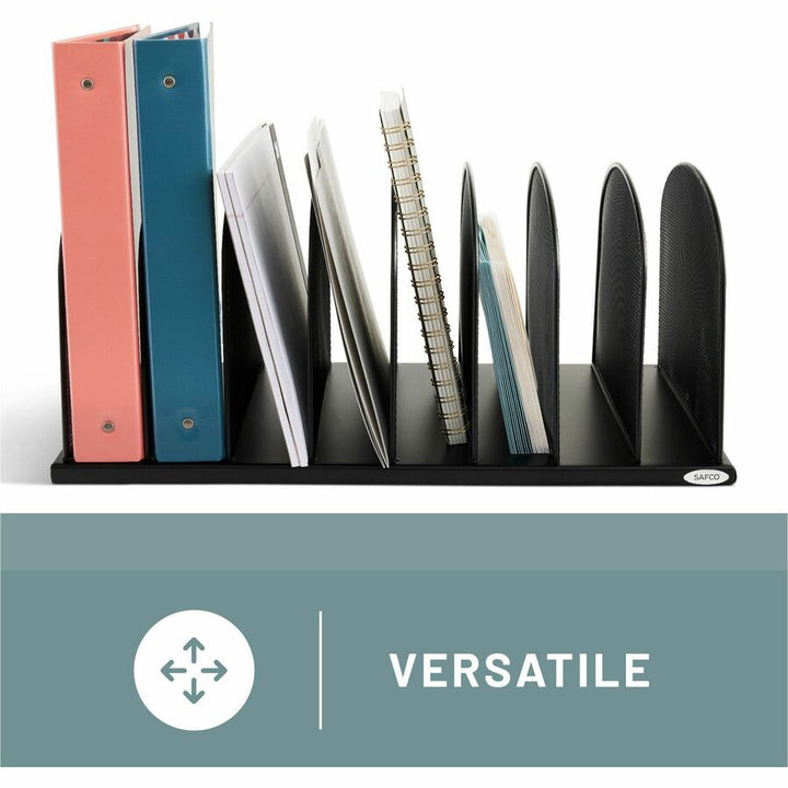 Image of Safco® Onyx Mesh Desk Organizer With Upright Sections, 8 Sections, Letter To Legal Size Files, 19.5" X 11.5" X 8.25", Black