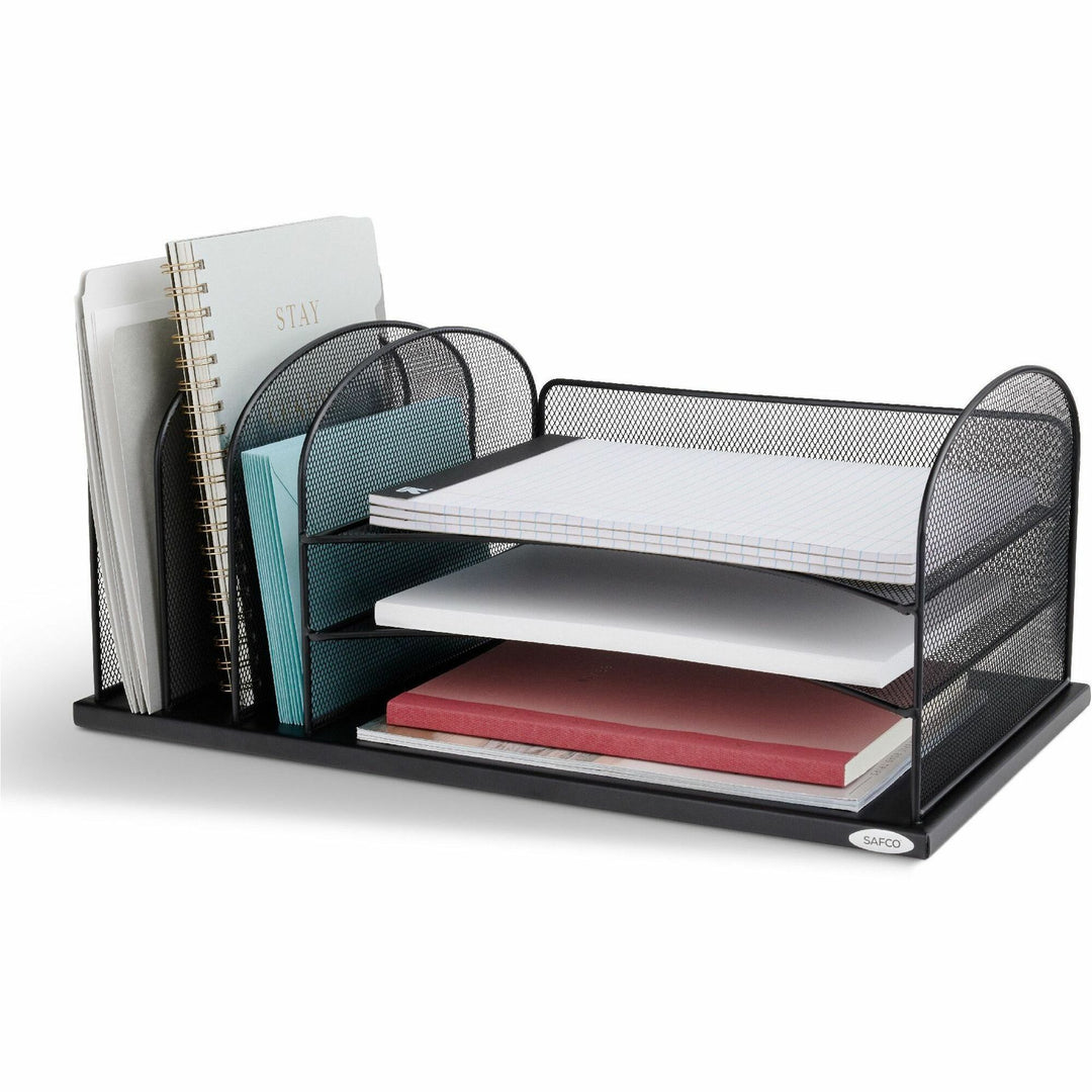 Image of Safco® Onyx Desk Organizer with Three Horizontal and Three Upright Sections, Letter Size Files, 19.5 x 11.5 x 8.25, Black