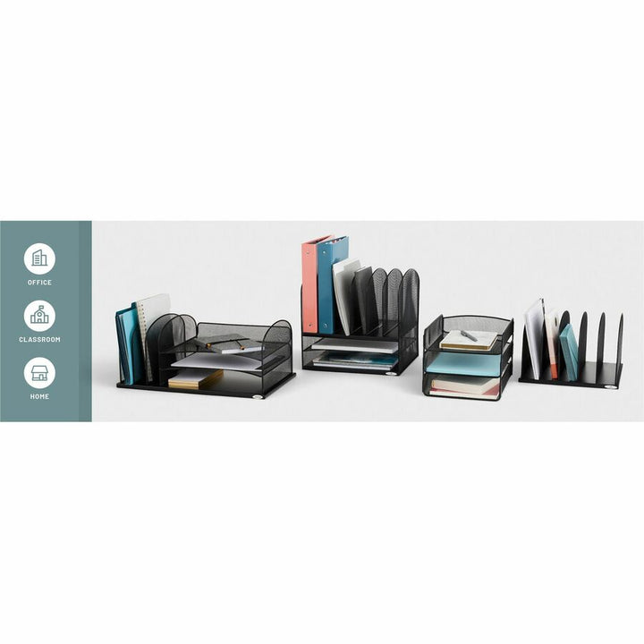Image of Safco® Onyx Desk Organizer with Three Horizontal and Three Upright Sections, Letter Size Files, 19.5 x 11.5 x 8.25, Black