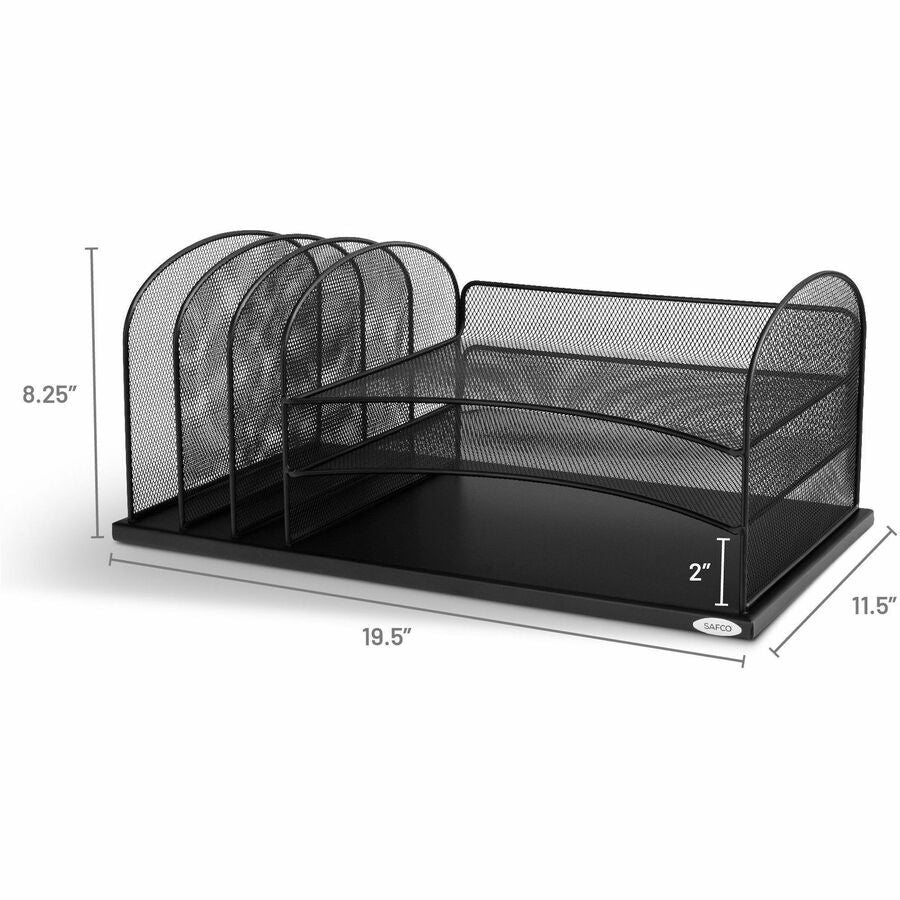 Image of Safco® Onyx Desk Organizer with Three Horizontal and Three Upright Sections, Letter Size Files, 19.5 x 11.5 x 8.25, Black