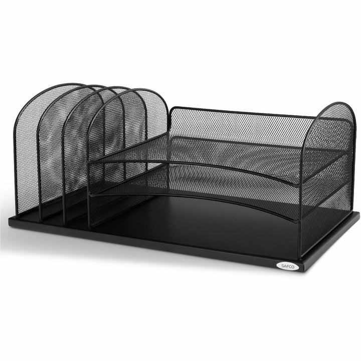 Image of Safco® Onyx Desk Organizer with Three Horizontal and Three Upright Sections, Letter Size Files, 19.5 x 11.5 x 8.25, Black