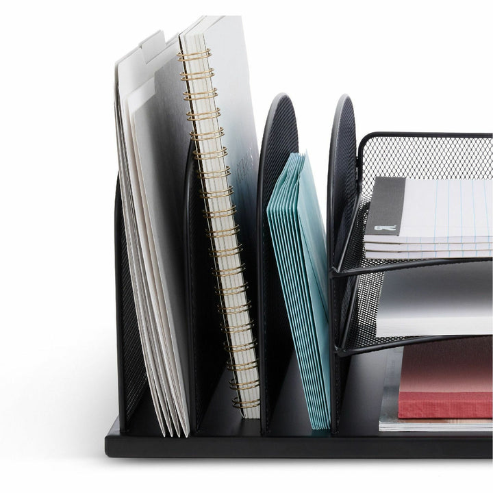 Image of Safco® Onyx Desk Organizer with Three Horizontal and Three Upright Sections, Letter Size Files, 19.5 x 11.5 x 8.25, Black