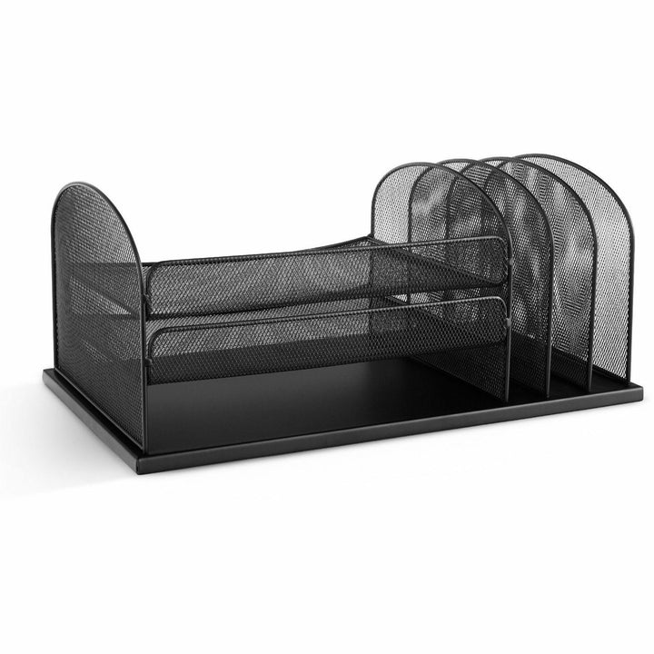 Image of Safco® Onyx Desk Organizer with Three Horizontal and Three Upright Sections, Letter Size Files, 19.5 x 11.5 x 8.25, Black