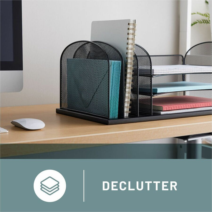 Image of Safco® Onyx Desk Organizer with Three Horizontal and Three Upright Sections, Letter Size Files, 19.5 x 11.5 x 8.25, Black