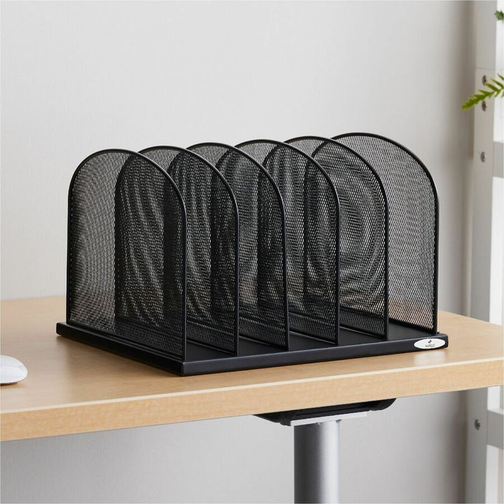 Image of Safco® Onyx Mesh Desk Organizer With Upright Sections, 5 Sections, Letter To Legal Size Files, 12.5" X 11.25" X 8.25", Black