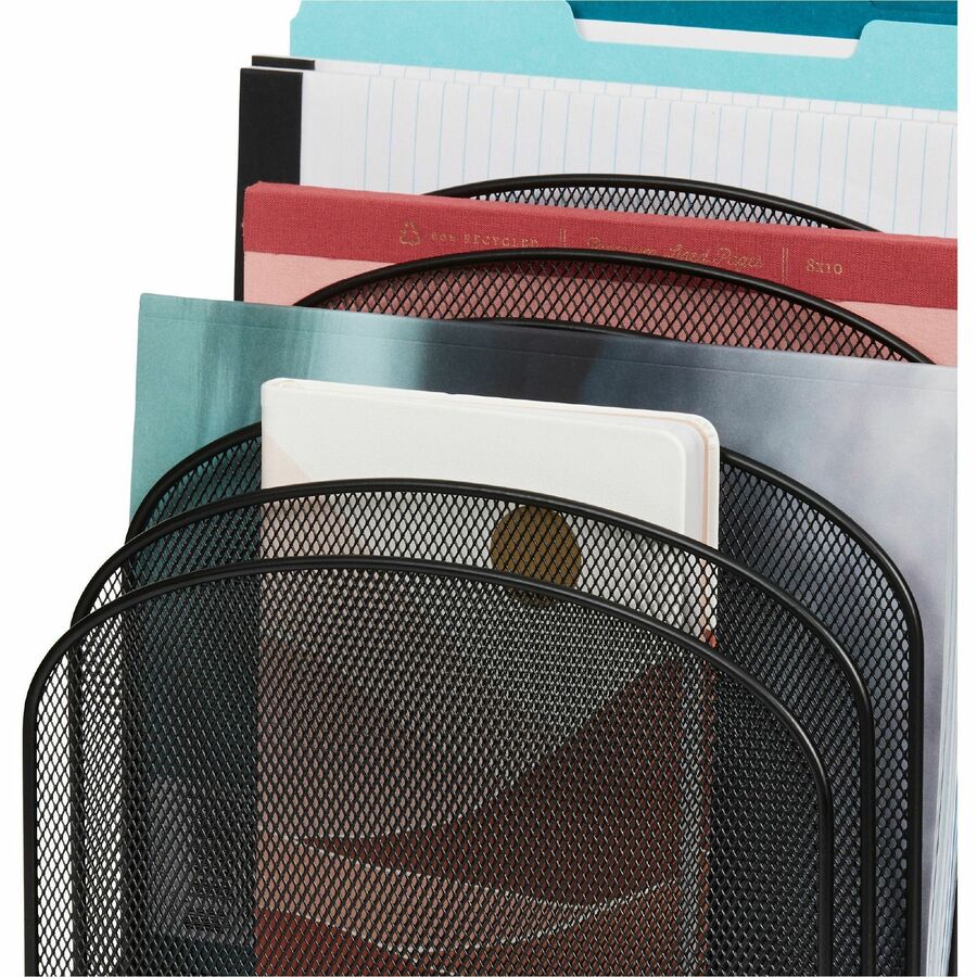 Image of Safco® Onyx Mesh Desk Organizer With Tiered Sections, 8 Sections, Letter To Legal Size Files, 11.75" X 10.75" X 14", Black