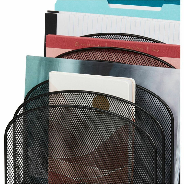 Image of Safco® Onyx Mesh Desk Organizer With Tiered Sections, 8 Sections, Letter To Legal Size Files, 11.75" X 10.75" X 14", Black