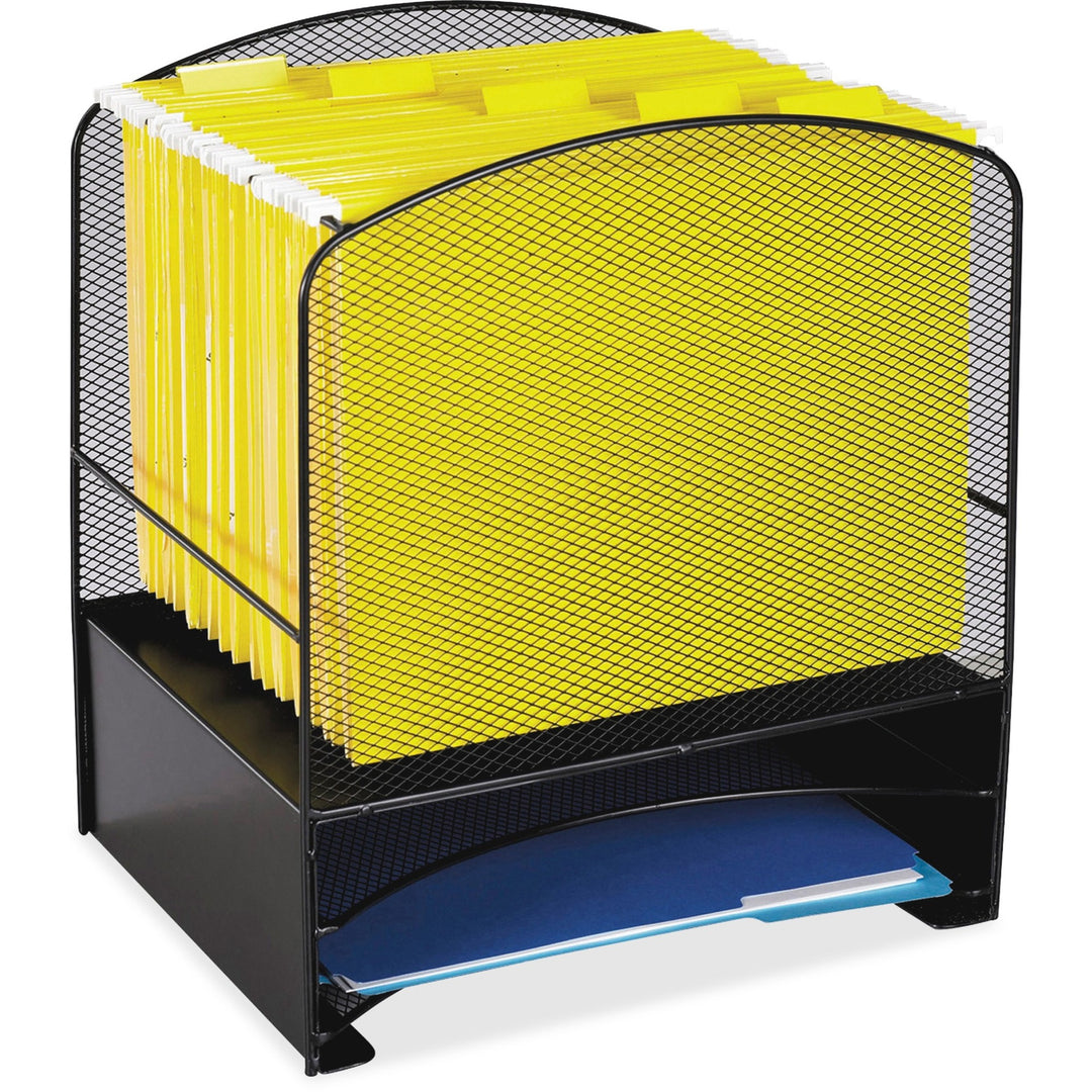 Image of Safco® Onyx Mesh Desktop Hanging File With Two Horizontal Trays, 3 Sections, Letter Size, 10.75" Long, Black