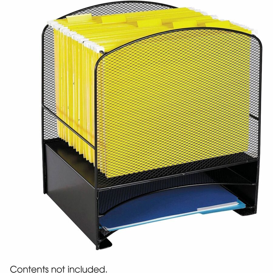 Image of Safco® Onyx Mesh Desktop Hanging File With Two Horizontal Trays, 3 Sections, Letter Size, 10.75" Long, Black