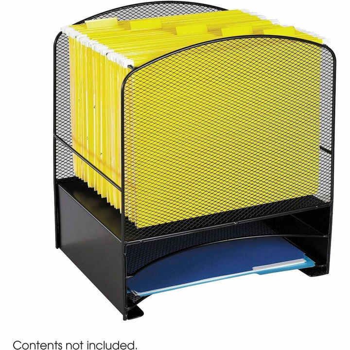 Image of Safco® Onyx Mesh Desktop Hanging File With Two Horizontal Trays, 3 Sections, Letter Size, 10.75" Long, Black