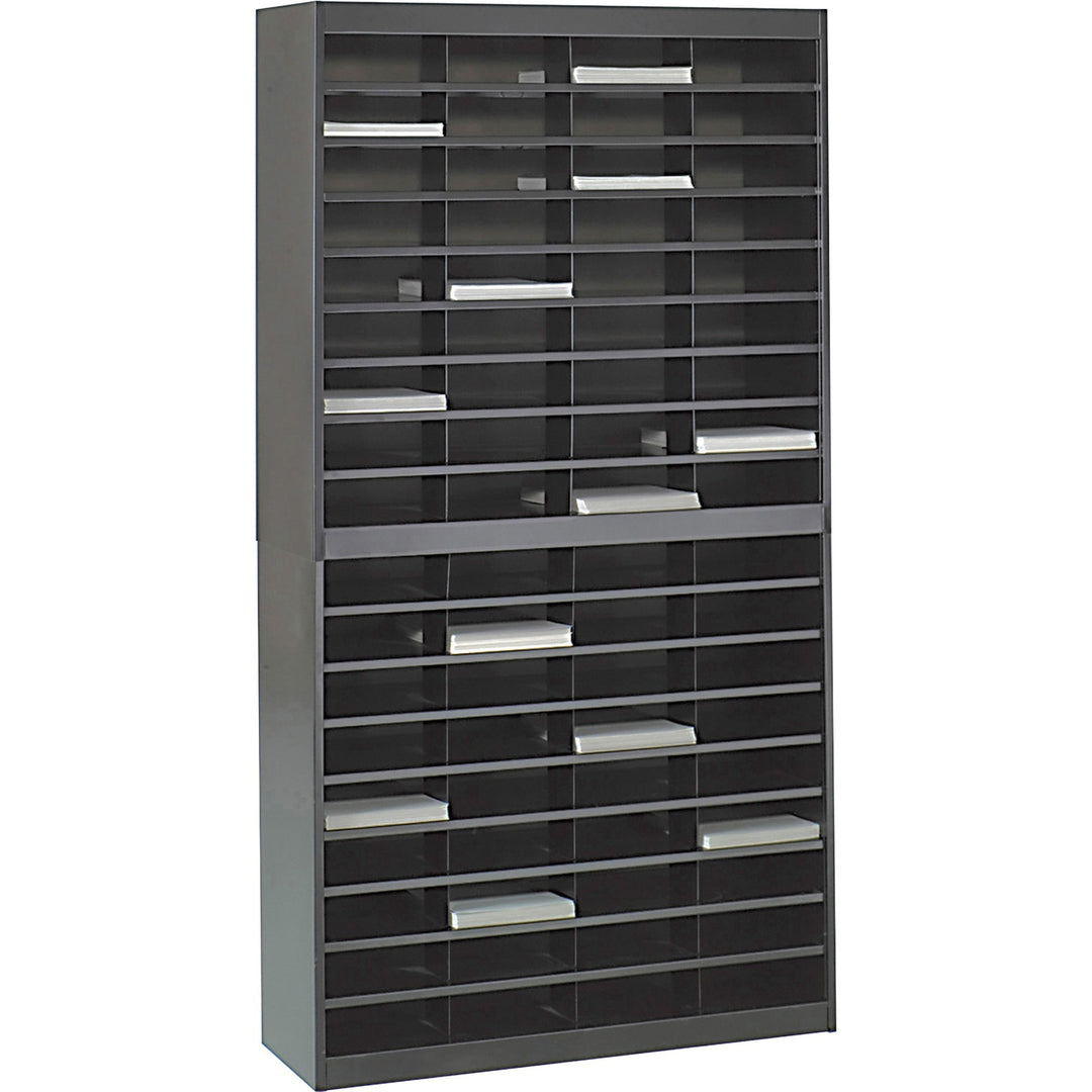Image of Safco® Steel/Fiberboard E-Z Stor Sorter, 72 Compartments, 37.5 x 12.75 x 71, Black