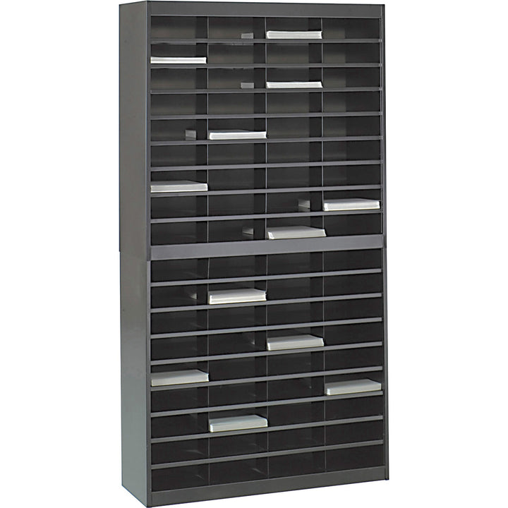 Image of Safco® Steel/Fiberboard E-Z Stor Sorter, 72 Compartments, 37.5 x 12.75 x 71, Black