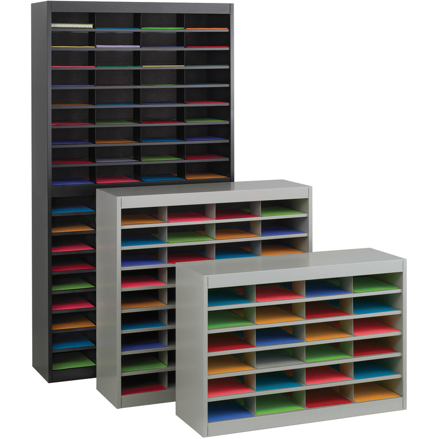 Image of Safco® Steel/Fiberboard E-Z Stor Sorter, 72 Compartments, 37.5 x 12.75 x 71, Black