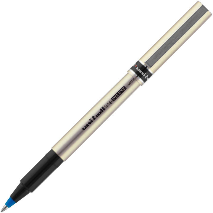 Image of uniball® Deluxe Rollerball Pen, Stick, Fine 0.7 mm, Blue Ink, Champagne/Black/Blue Barrel, Dozen