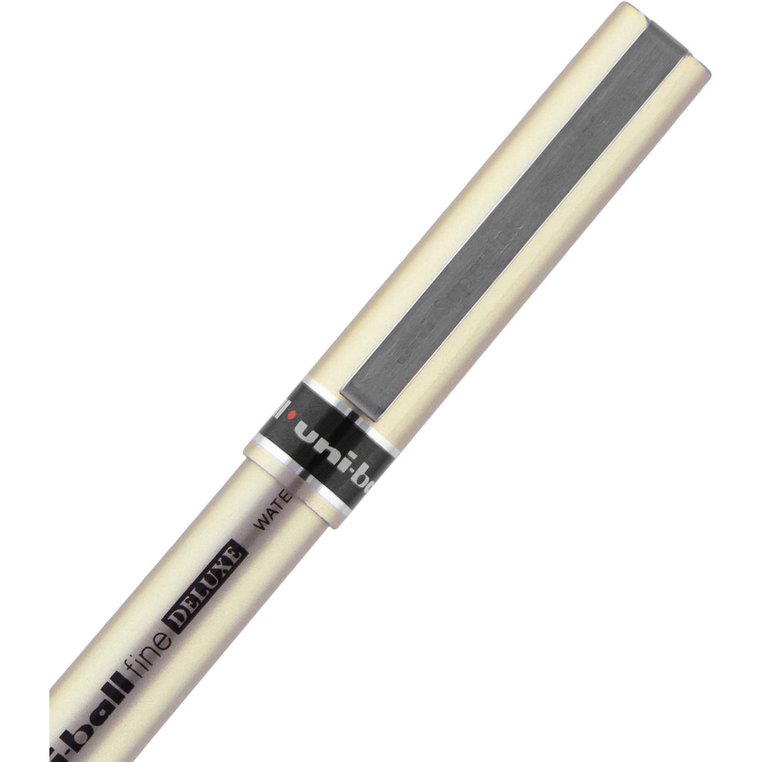 Image of uniball® Deluxe Rollerball Pen, Stick, Fine 0.7 mm, Blue Ink, Champagne/Black/Blue Barrel, Dozen