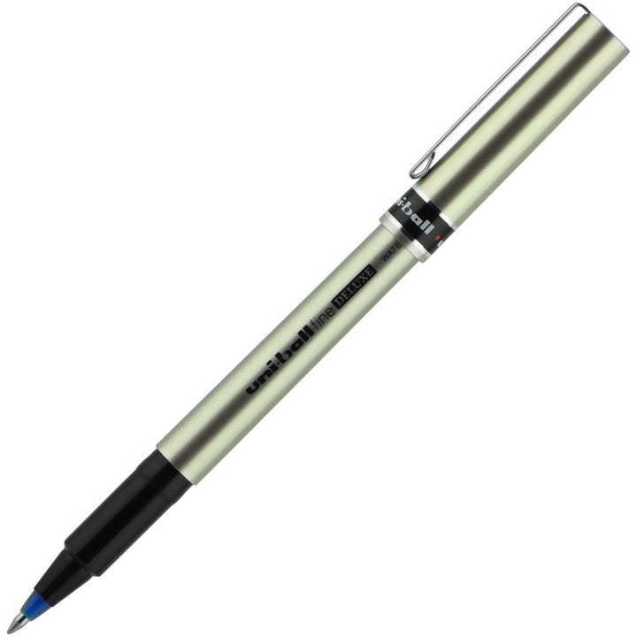 Image of uniball® Deluxe Rollerball Pen, Stick, Fine 0.7 mm, Blue Ink, Champagne/Black/Blue Barrel, Dozen