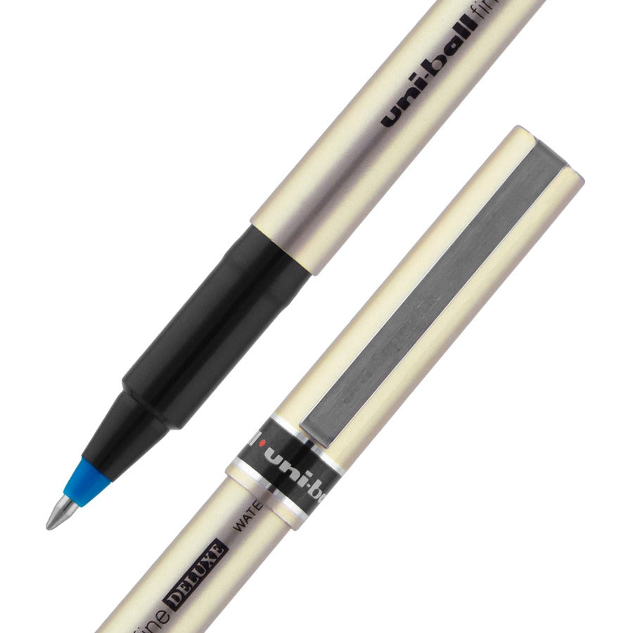 Image of uniball® Deluxe Rollerball Pen, Stick, Fine 0.7 mm, Blue Ink, Champagne/Black/Blue Barrel, Dozen