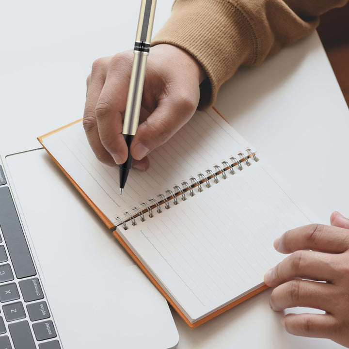 Image of uniball® Deluxe Rollerball Pen, Stick, Fine 0.7 mm, Blue Ink, Champagne/Black/Blue Barrel, Dozen