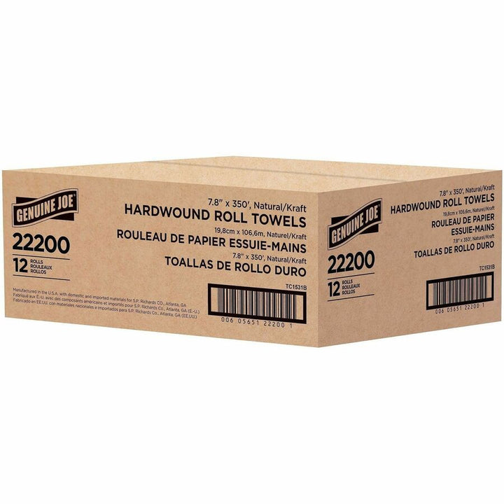 Image of Genuine Joe Hardwound Roll Towels,2"Core, 7-7/8"x350', 12Rolls/CT,NL