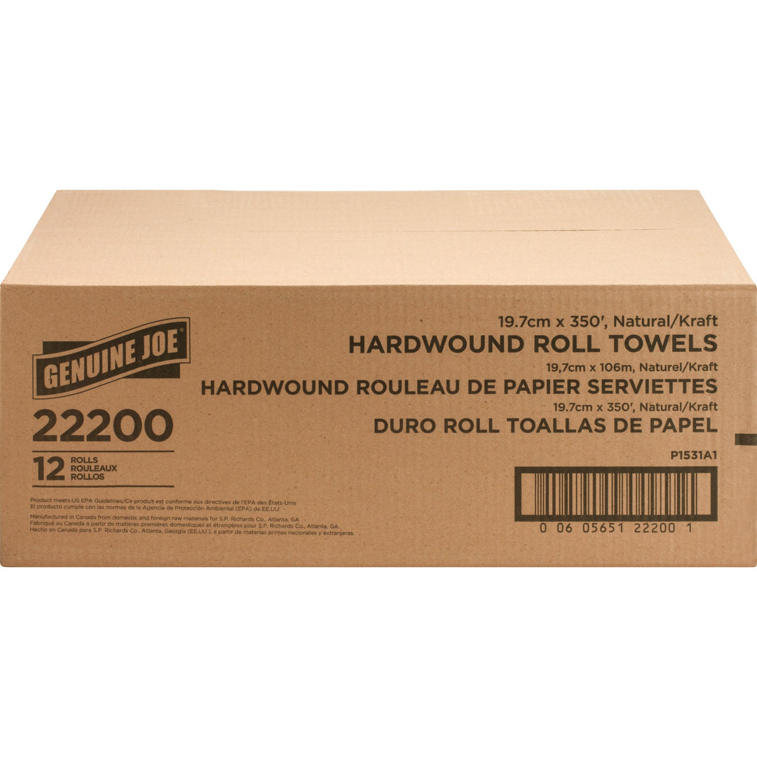 Image of Genuine Joe Hardwound Roll Towels,2"Core, 7-7/8"x350', 12Rolls/CT,NL