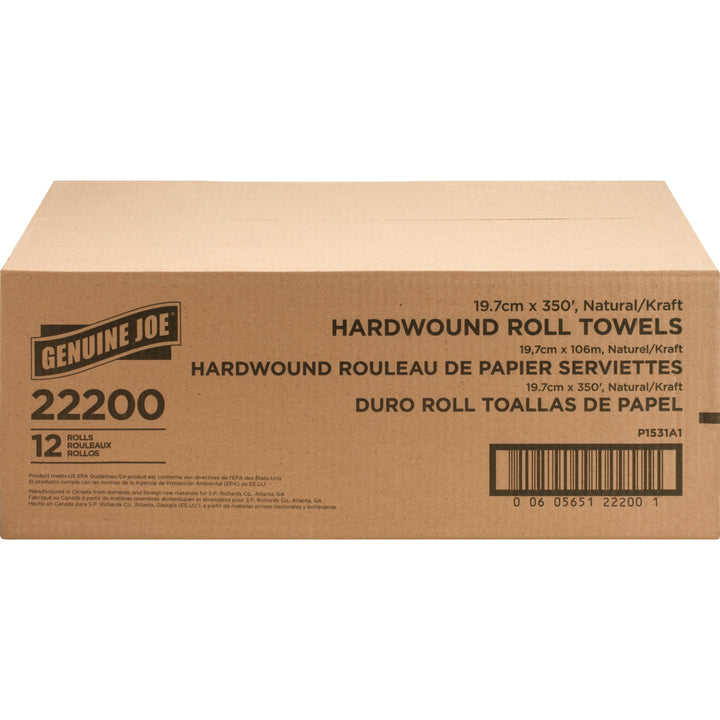 Image of Genuine Joe Hardwound Roll Towels,2"Core, 7-7/8"x350', 12Rolls/CT,NL