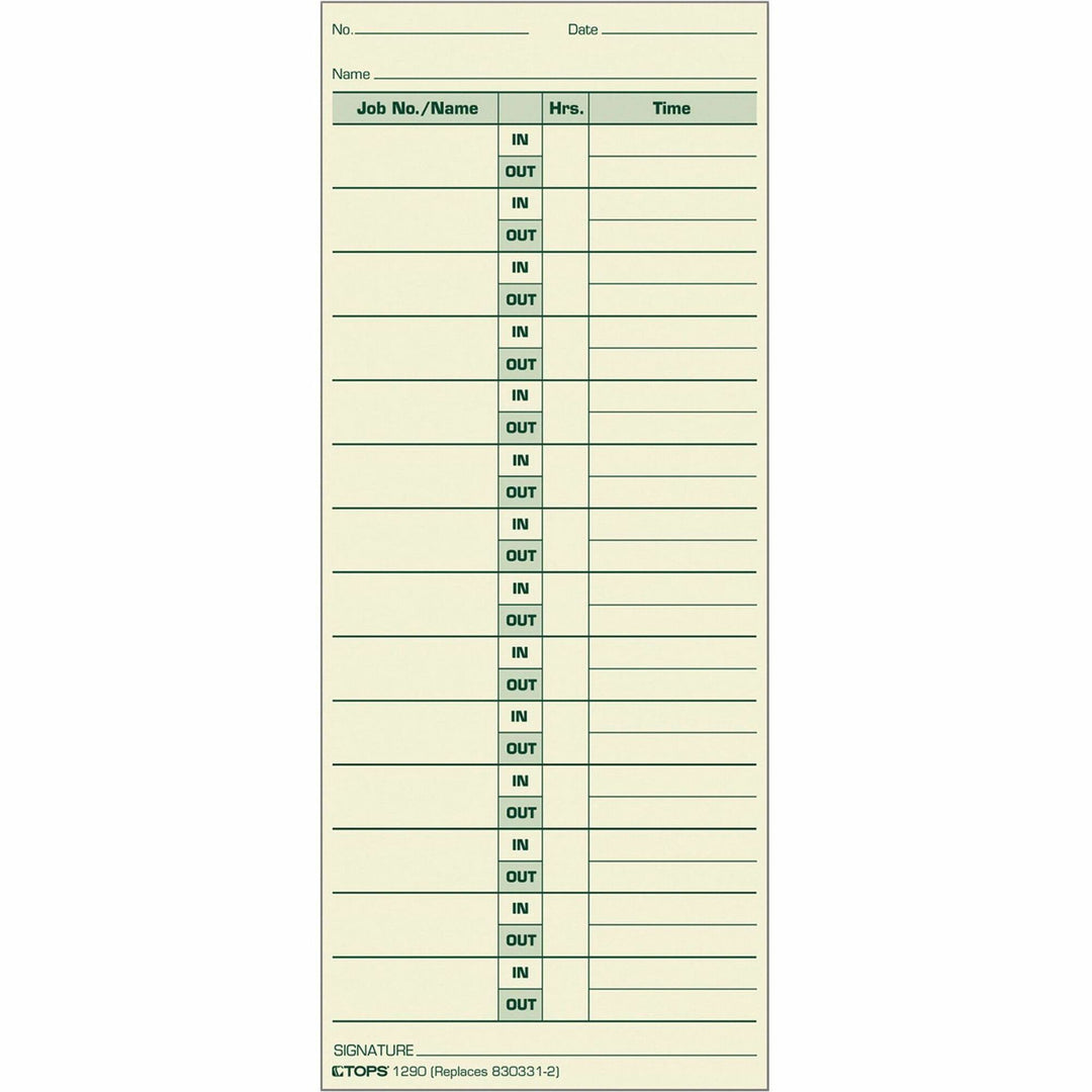 Image of Tops Job Cards, 3-1/2"x8-1/2", 500/BX, Green Ink/Manila Paper