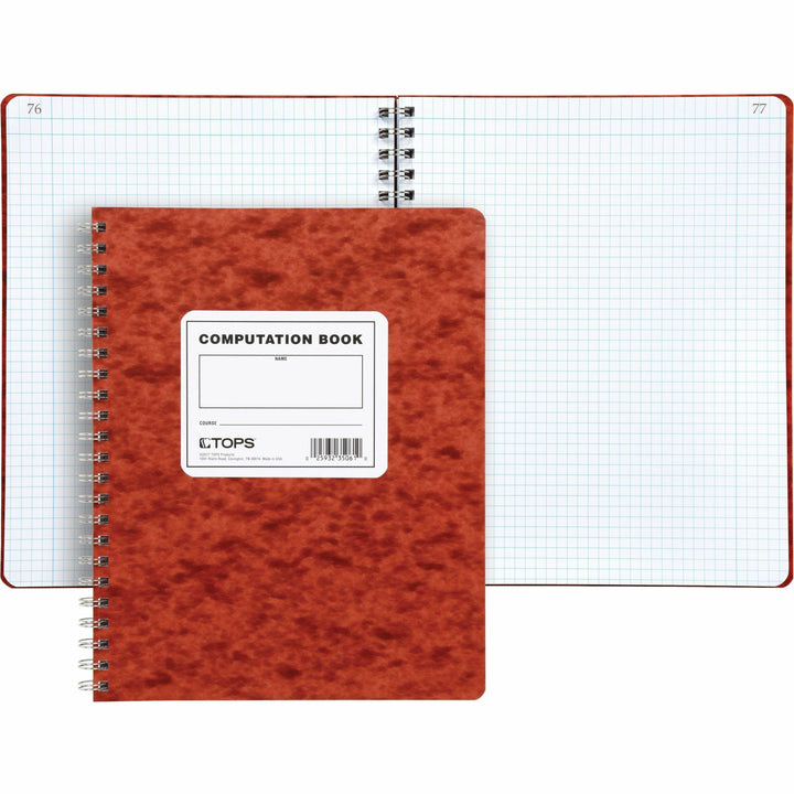 Image of Tops Computation Notebk,4x4 Quad,76 Shts,11-3/4"x9-1/2",Red Cover