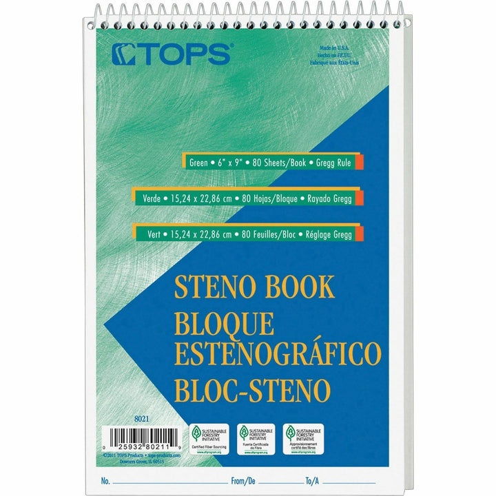 Image of Tops Steno Book, Gregg Rule, 80 Sheets/PD, 6"x9", 12/PK, White
