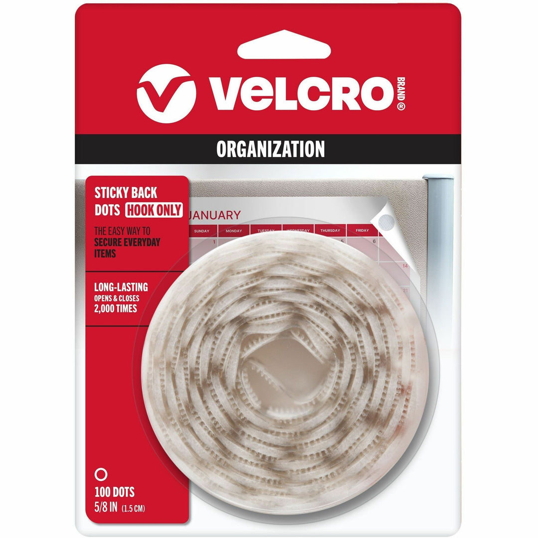 Image of VELCRO® Brand Sticky Back Tape, Round Coins,5/8" Size,100/PK,White