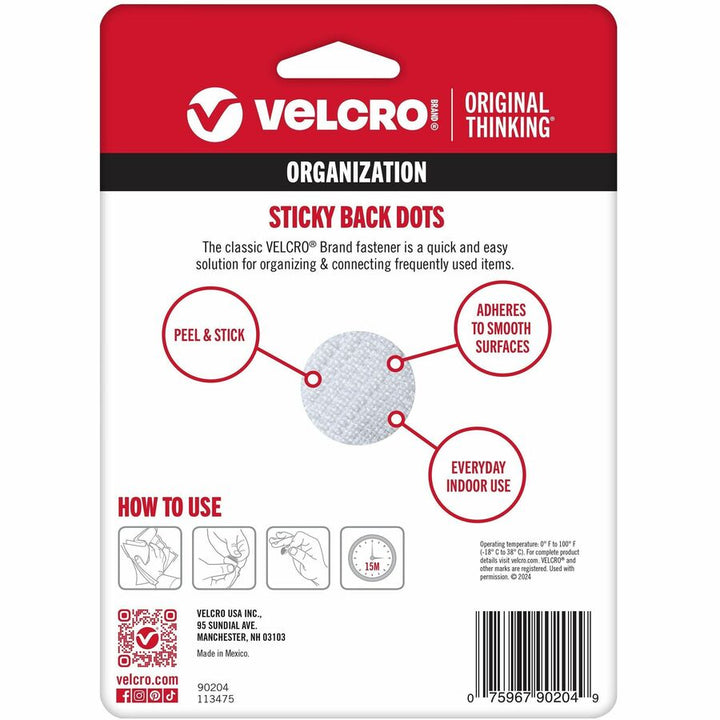 Image of VELCRO® Brand Sticky Back Tape, Round Coins,5/8" Size,100/PK,White
