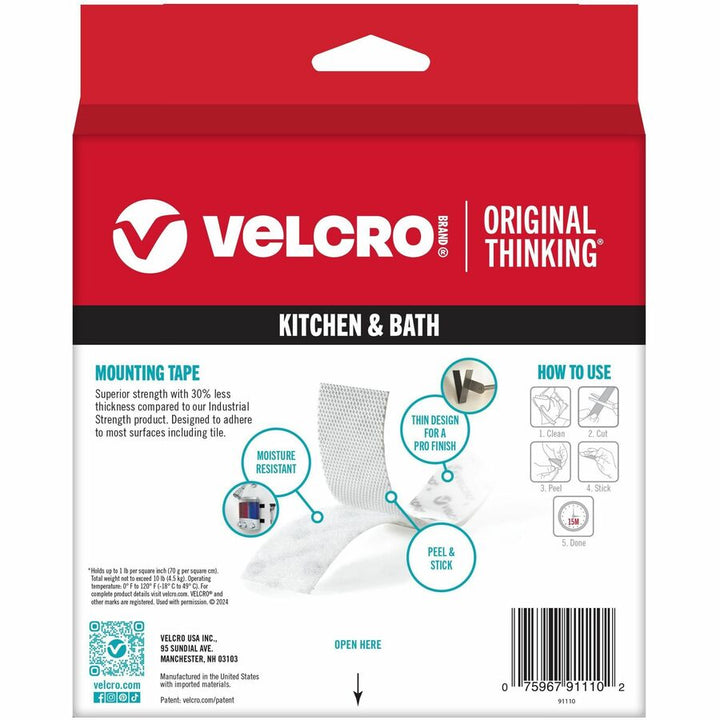 Image of VELCRO® Brand Fastener Tape, Hook/Loop,Water-Resistant,1"x10', White