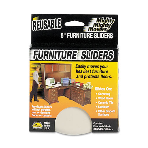 Image of Master Caster® 87007 Mighty Mighty Movers Reusable Furniture Sliders, Round, 5" Diameter, Beige, 4/Pack