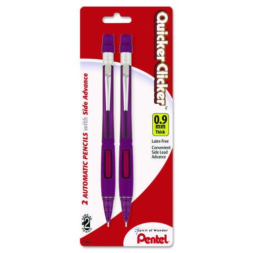 Image of Pentel® PD349BP2 Quicker Clicker Mechanical Pencil, 0.9 mm, HB (#2), Black Lead, Burgundy Barrel, 2/Pack
