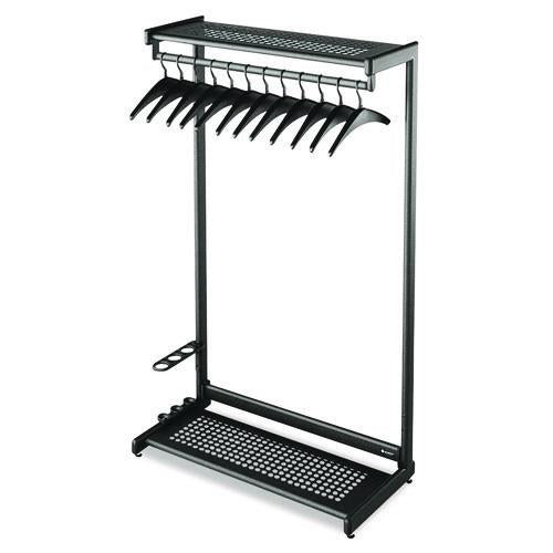 Image of Quartet® 20224 Single-Sided Rack with Two Shelves, 12 Hangers, Steel, 48w x 18.5d x 61.5h, Black
