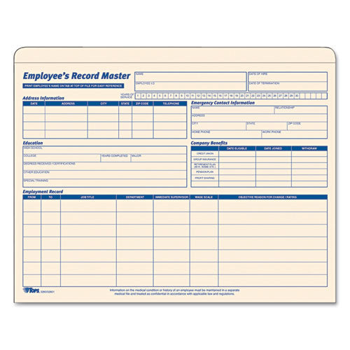 Image of TOPS 32801 Employee Record Master File Jacket, Straight Tab, Letter Size, Manila, 15/pack