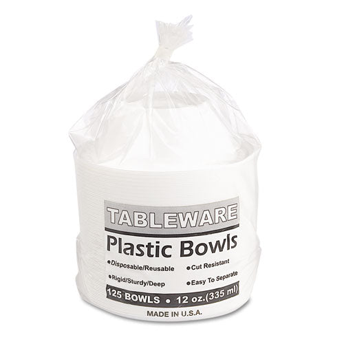 Image of Tablemate® 12244WH Plastic Dinnerware, Bowl, 12 oz, White, 125/Pack