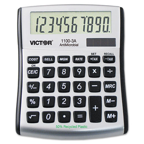 Image of Victor® 1100-3A 1100-3a Antimicrobial Compact Desktop Calculator, 10-Digit Lcd