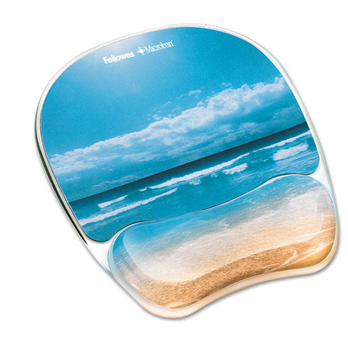 Image of Fellowes® 9179301 Photo Gel Mouse Pad with Wrist Rest with Microban Protection, 7.87 x 9.25, Sandy Beach Design