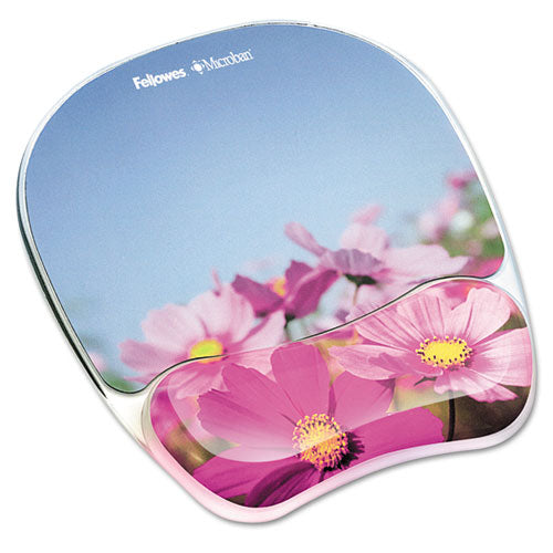 Image of Fellowes® 9179001 Photo Gel Mouse Pad with Wrist Rest with Microban Protection, 9.25 x 7.87, Pink Flowers Design