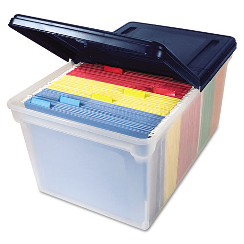 Image of Innovative Storage Designs 55797 Extra-Capacity 28" File Tote, Letter Files, 23.25" X 14.25" X 10.63", Clear/navy