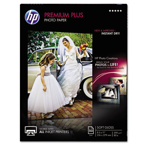 Image of HP CR667A Premium Plus Photo Paper, 11.5 Mil, 8.5 X 11, Soft-Gloss White, 50/pack