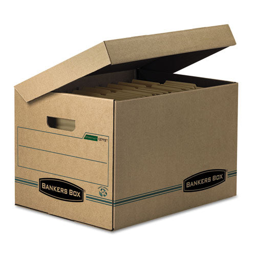 Image of Bankers Box® 12772 Systematic Basic-Duty Attached Lid Storage Boxes, Letter/legal Files, Kraft/green, 12/carton