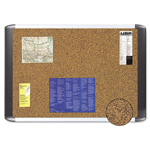 Image of MasterVision® MVI270501 Tech Cork Board, 72" x 48", Tan Surface, Silver/Black Aluminum Frame
